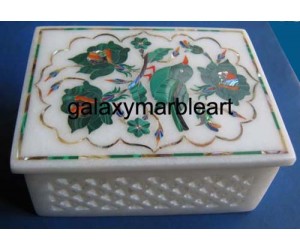A marble inlay box with rose flower and bird with fligree work box RE3456